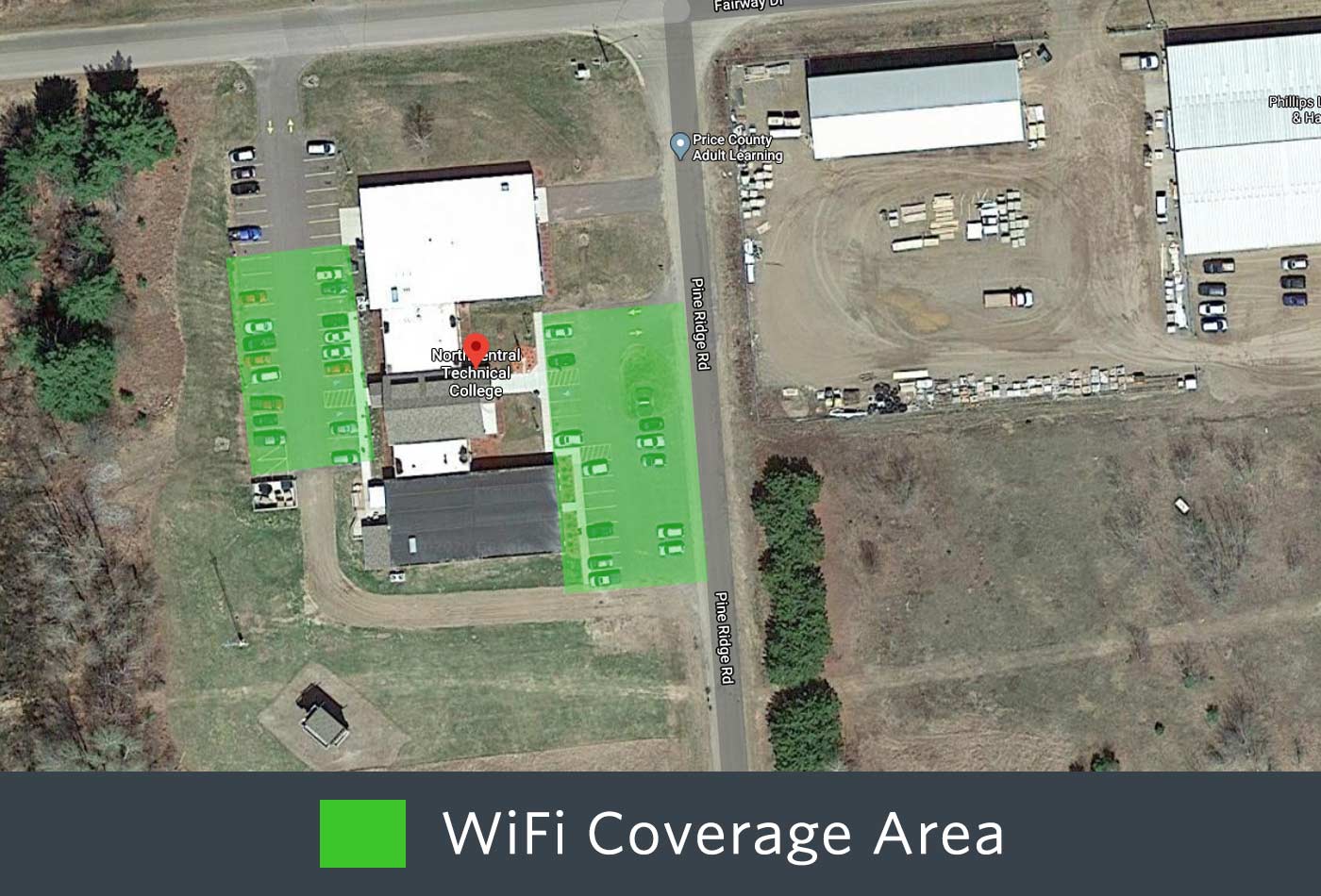 Outdoor WiFi coverage of the front of the Phillips Campus