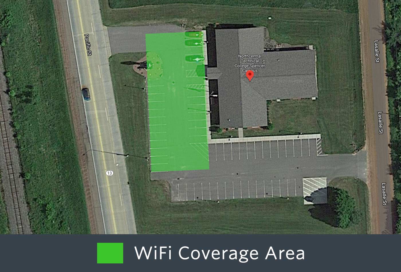 Outdoor WiFi coverage of the front of the Spencer Campus
