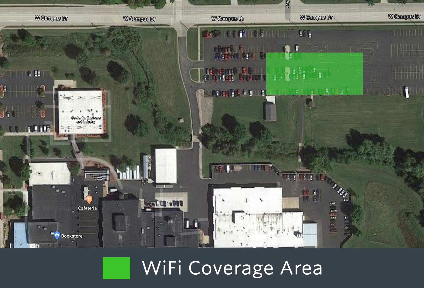 Outdoor WiFi coverage of the back of the Wausau Campus