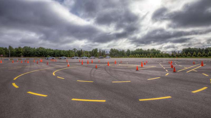 Traffic safety course with cones set up
